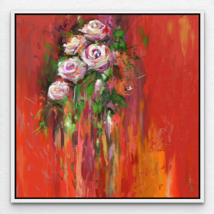 White Roses Abstract Impasto Flower Wall Art