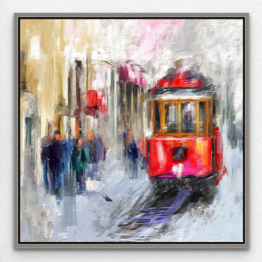 Red Tram Original Painting Istanbul Wall Art