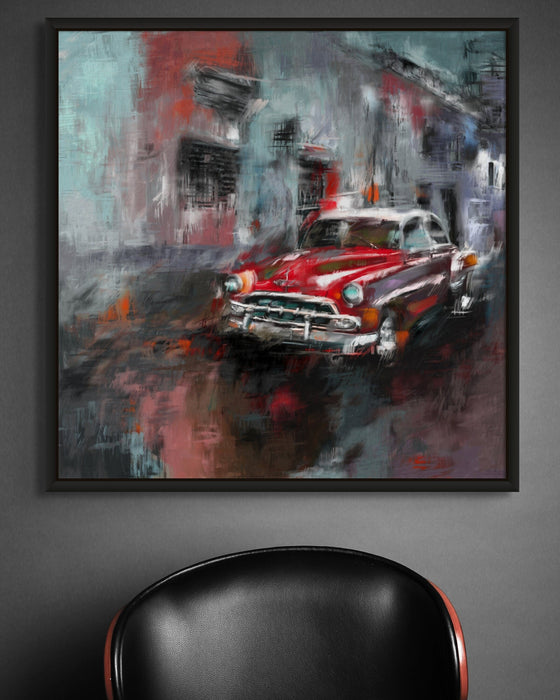 Retro Car Painting Red Vintage Car Print