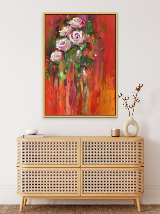 White Roses Abstract Impasto Flower Wall Art