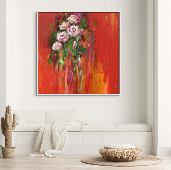 White Roses Abstract Impasto Flower Painting