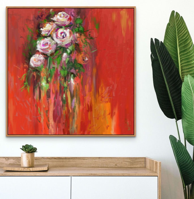 White Roses Abstract Impasto Flower Wall Art