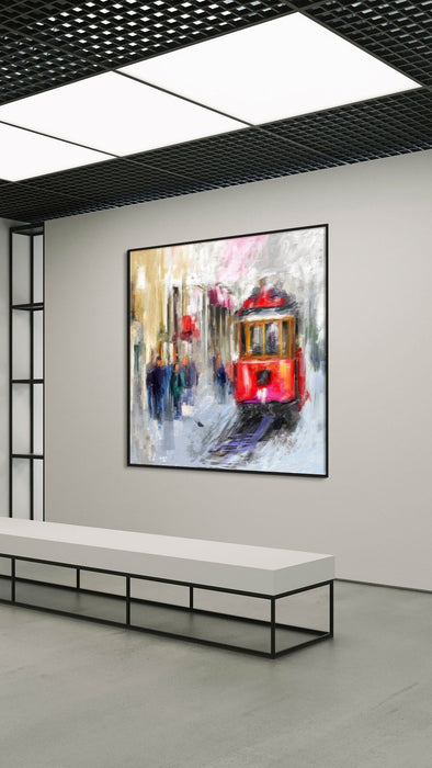 Red Tram Original Painting Istanbul Wall Art