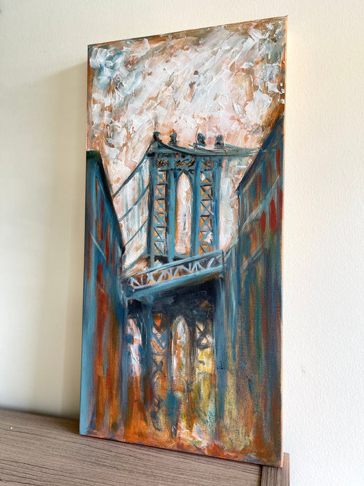 Teal Manhattan Bridge Textured Painting