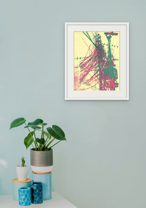 Pale Yellow Artwork Electric Pole Funky Wall Art