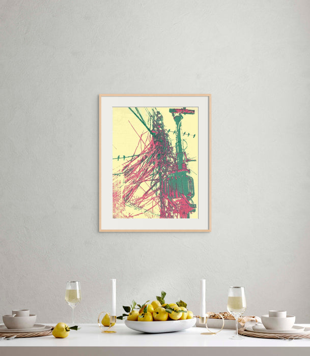 Pale Yellow Artwork Electric Pole Funky Wall Art