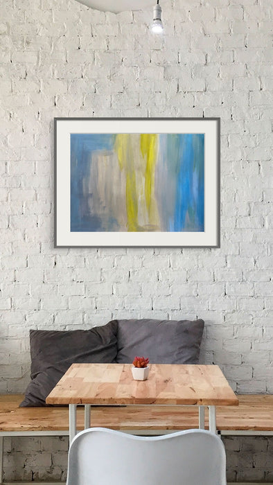 Dusty Blue Lemon Modern Minimalistic Original Artwork