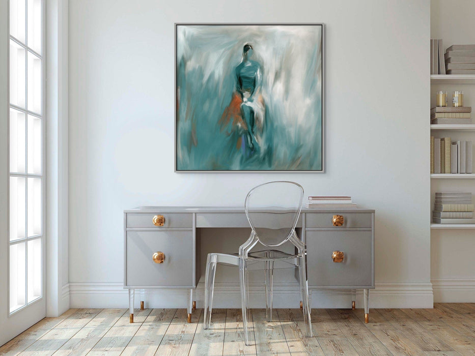 Expressionist Figurative Original Painting Teal Wall Art