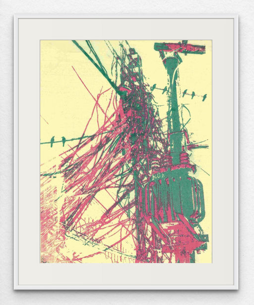 Pale Yellow Artwork Electric Pole Funky Wall Art