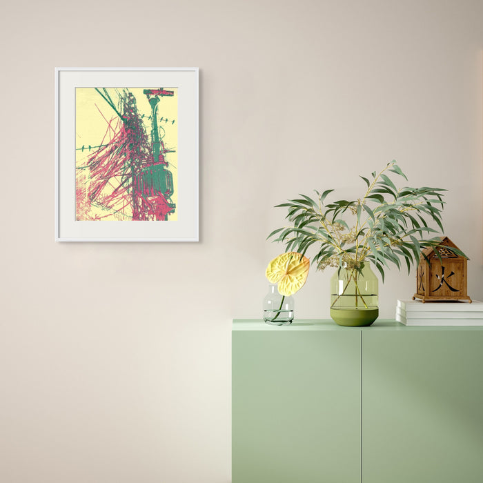 Pale Yellow Artwork Electric Pole Funky Wall Art