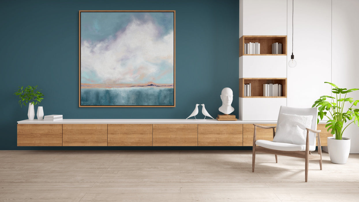 Large Abstract Cloud Painting Teal Wall Art