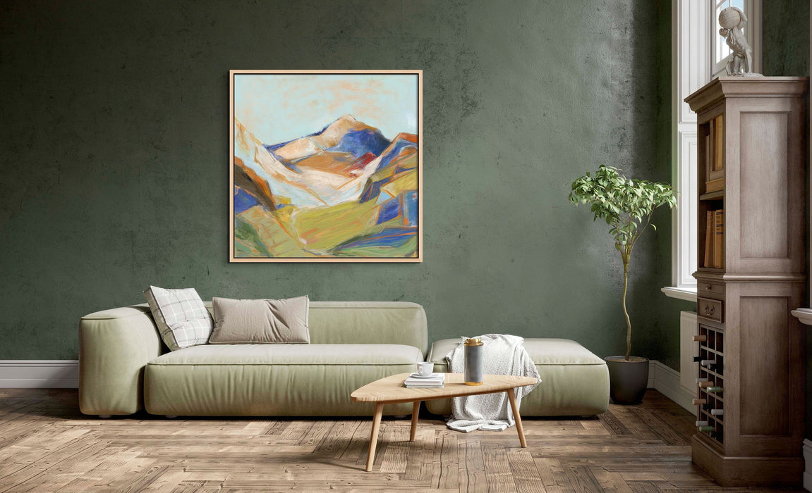 Olive Green Abstract Rocky Mountains Painting Canvas Print