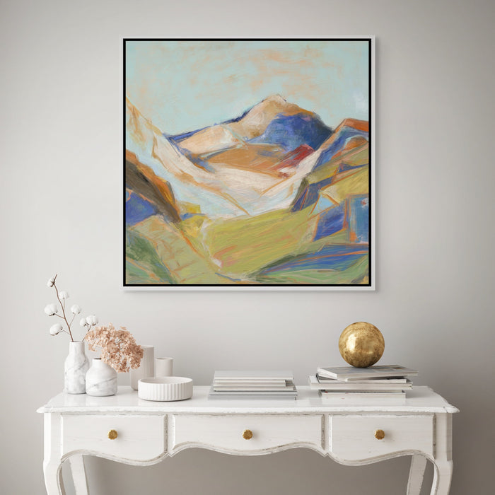 Olive Green Abstract Rocky Mountains Painting Canvas Print